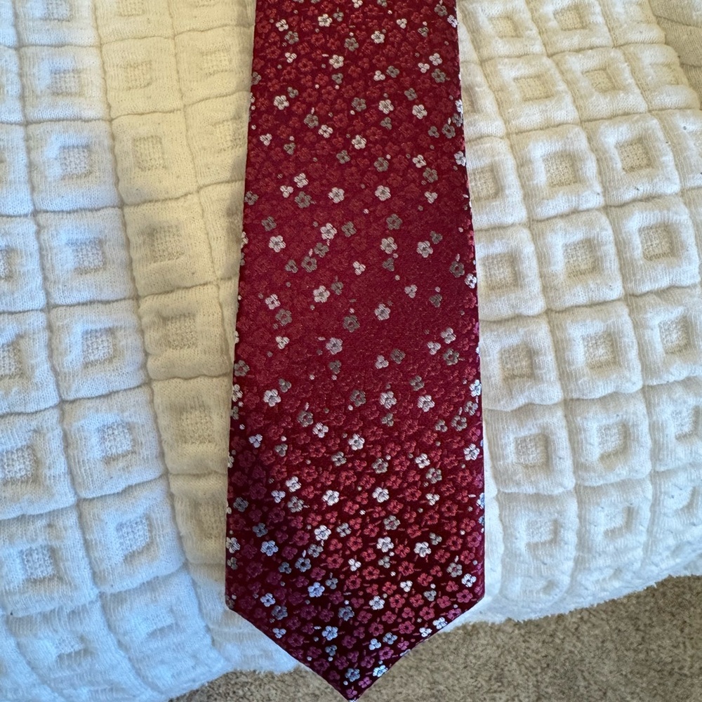 Dark red silk tie with floral designs